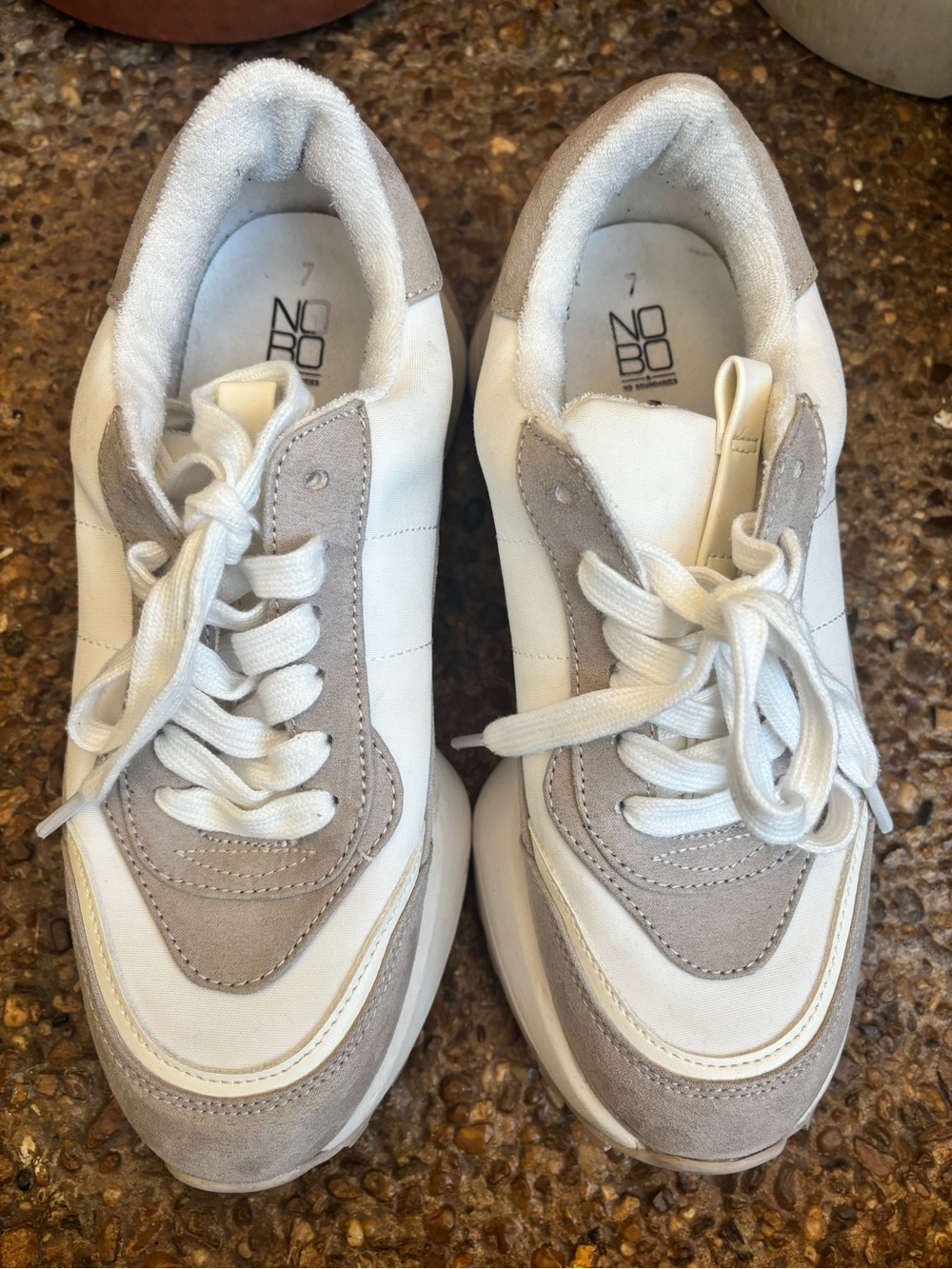 NOBO White & Light Taupe Platform Lace-Up Sneakers